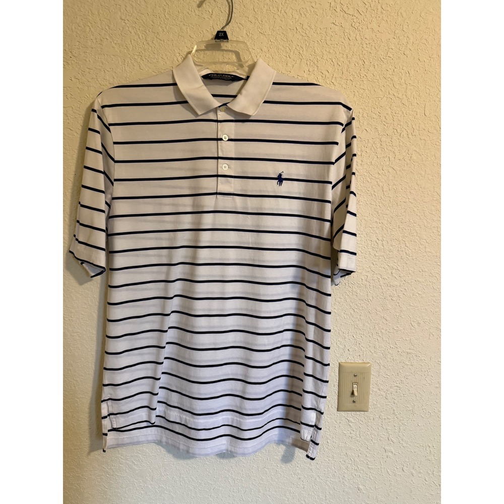 Polo Golf Ralph Lauren Mens Pima Cotton Striped Polo Shirt Navy Blue Size M